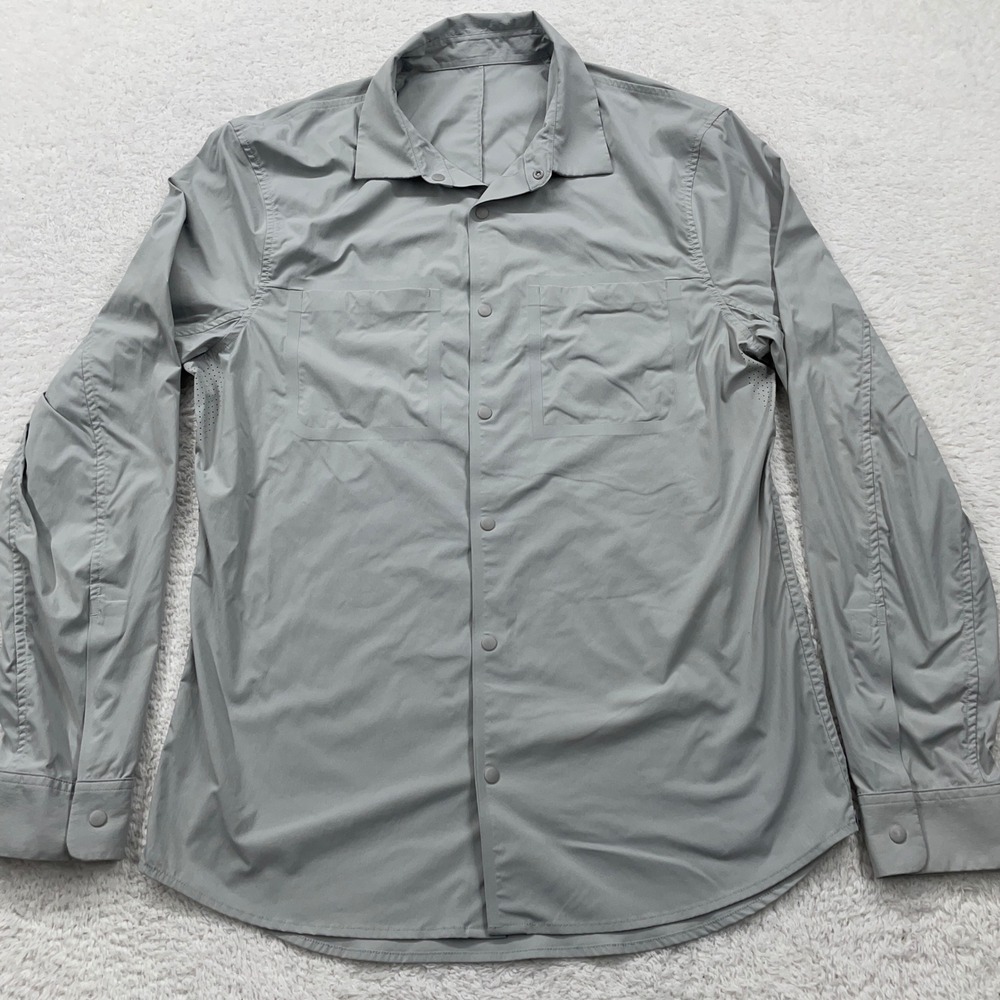 Lululemon Mens Long‎ Sleeve Button Down Shirt Gray Casual Athletic Small